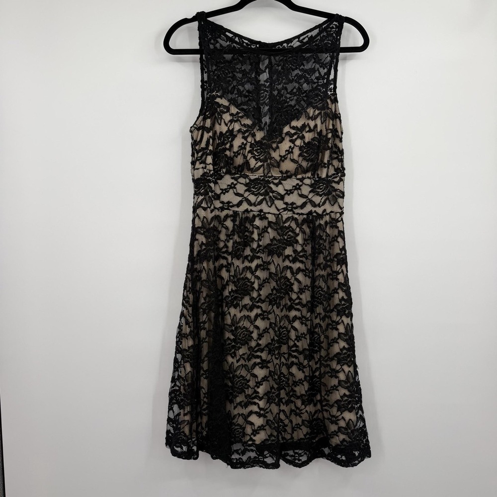 Dress Barn Womens 10 Black Fit & Flare Knee Length Lace Lined Zip Party Formal